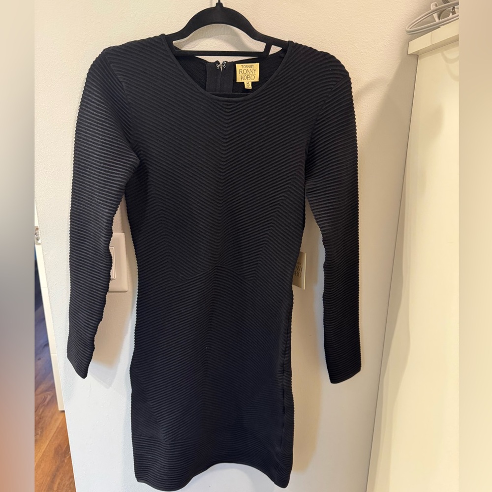 Torn by Ronny Kobo Textured Black Long Sleeve Dress